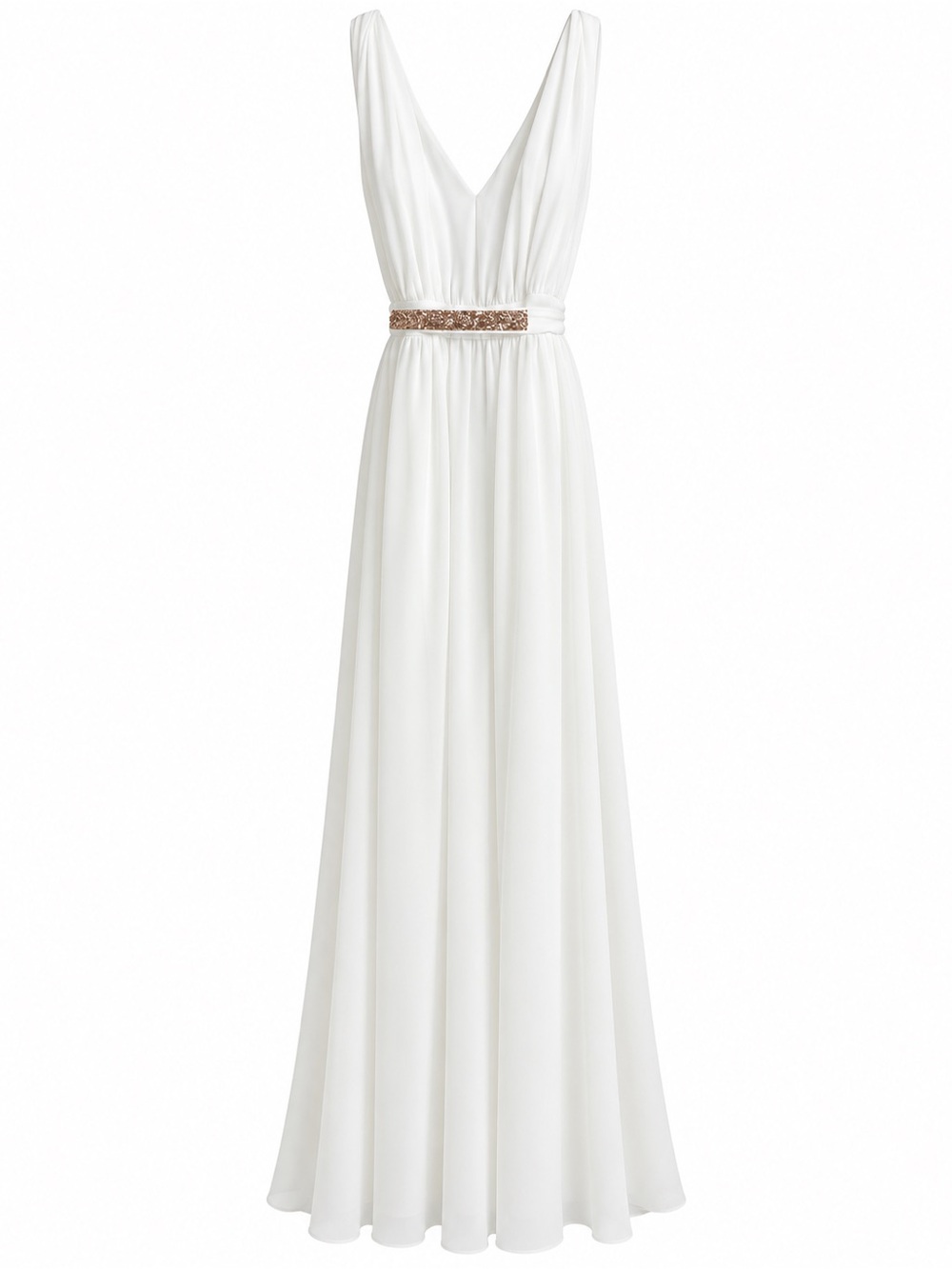 Express White Plunge Maxi Dress Size 4 Rose Gold Sequin Waist formal